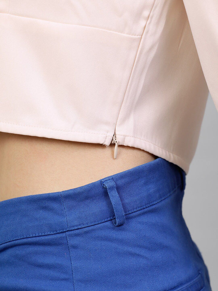 Street 9 Peach Puff Sleeves Regular Crop Top