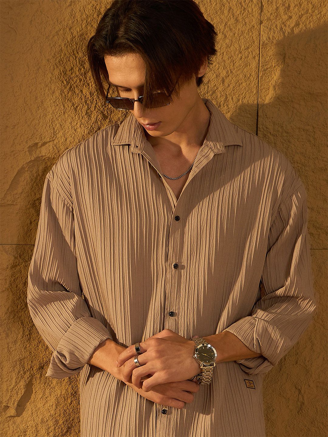 DENNISON Men Drop Shoulder Oversized Textured Shirt