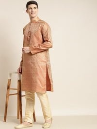 SOJANYA Woven Design Mandarin Collar Silk Cotton Kurta