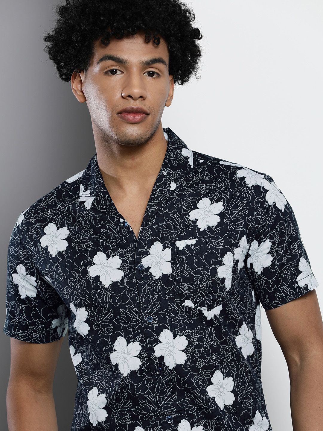 The Indian Garage Co Men Blue Floral Print Pure Cotton Night Suit