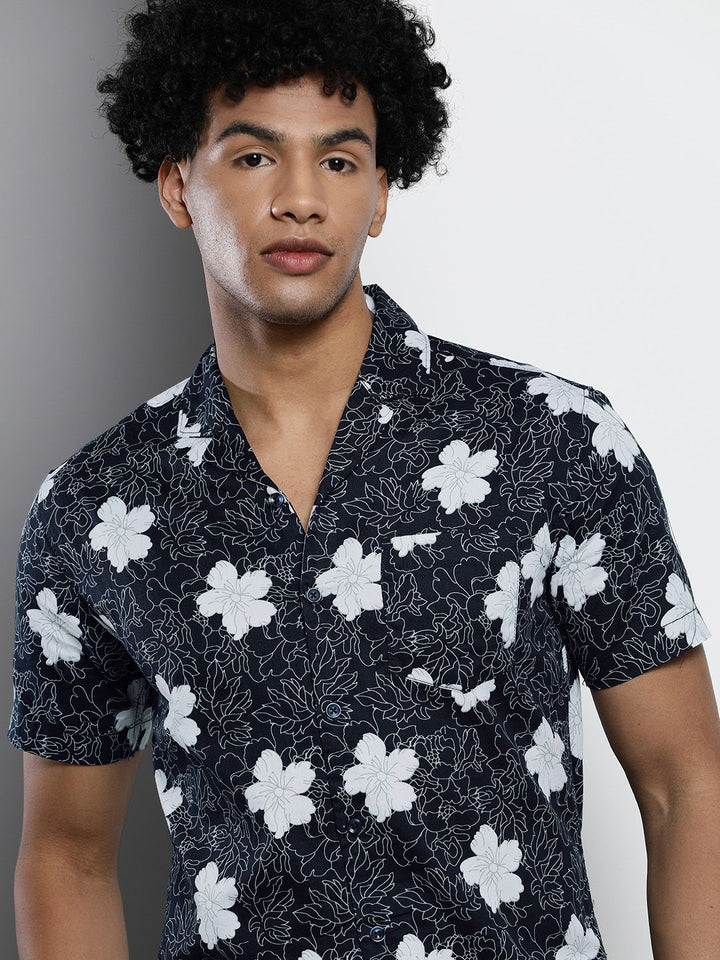 The Indian Garage Co Men Blue Floral Print Pure Cotton Night Suit