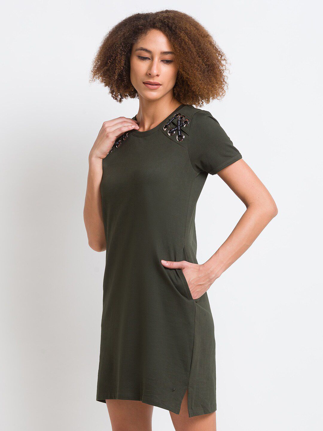 SPYKAR Green & rosin Embellished T-shirt Dress