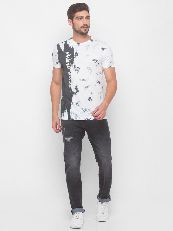 Being Human Men Grey & White Printed T-shirt