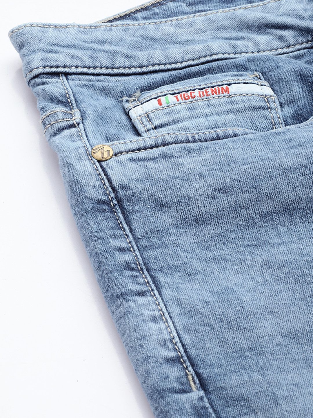 The Indian Garage Co Men Bootcut Slash Knee Ripped Light Fade Stretchable Jeans