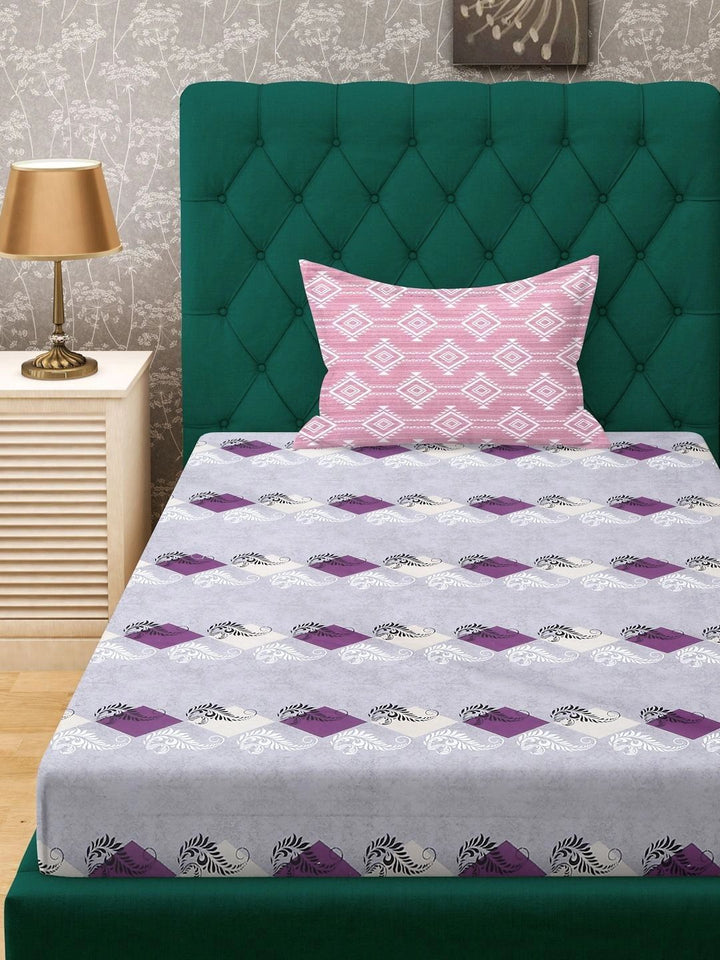Myntra Elegant Homes Purple & Blue Geometric 400 TC Single Bedsheet with 1 Pillow Covers