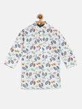 SOJANYA Boys White & Blue Cotton Printed Straight Kurta Unik