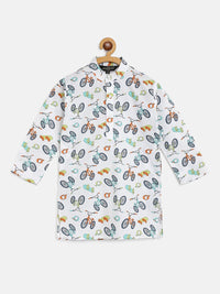 SOJANYA Boys White & Blue Cotton Printed Straight Kurta Unik