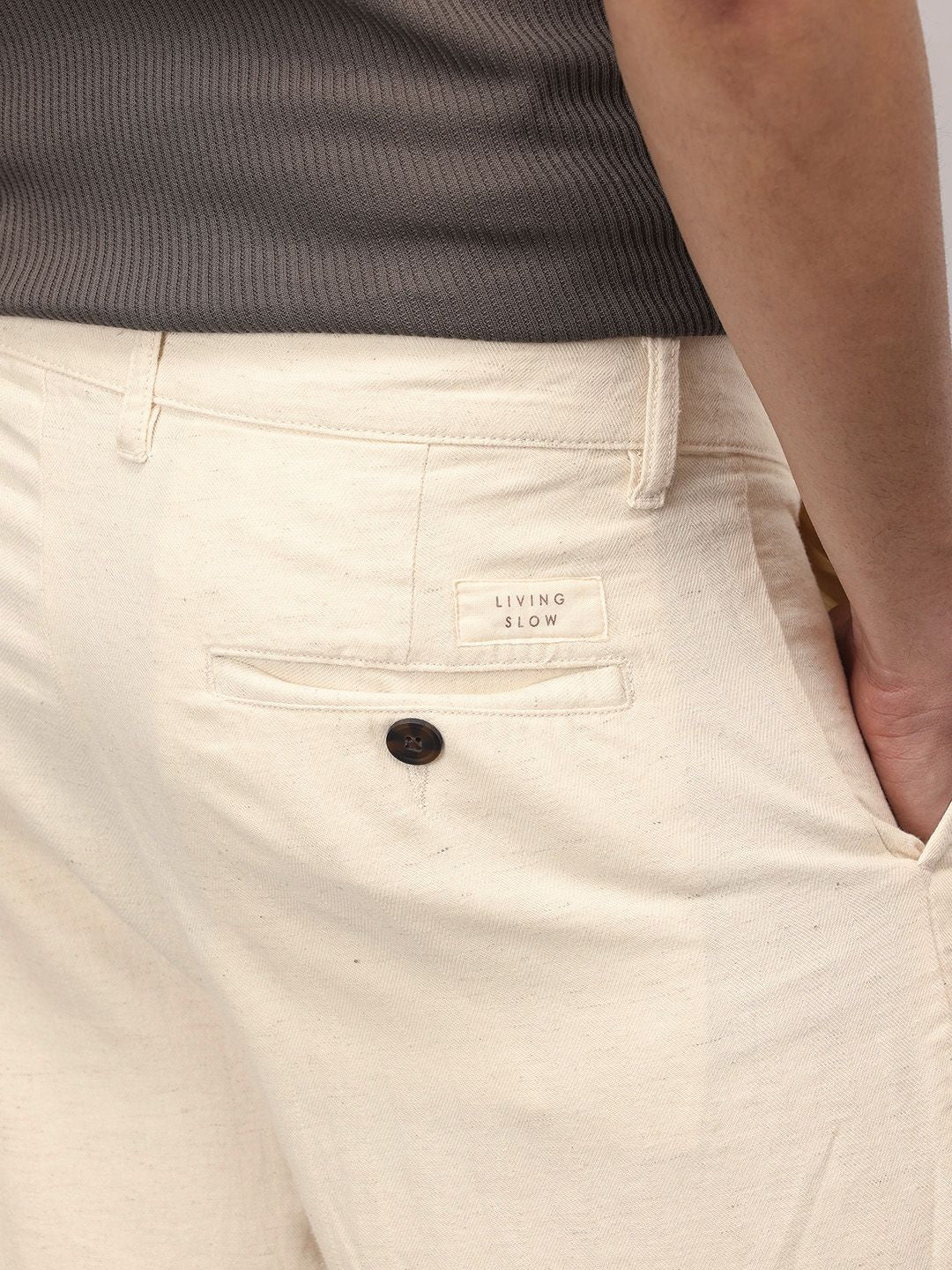 ether Kora Men Cotton Linen Pleated Chinos Trousers