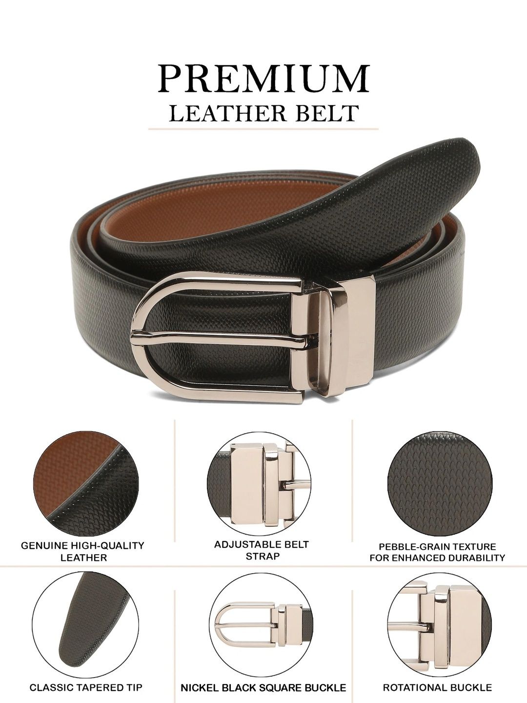 Teakwood Leathers Men Textured Leather Reversible Formal Belt