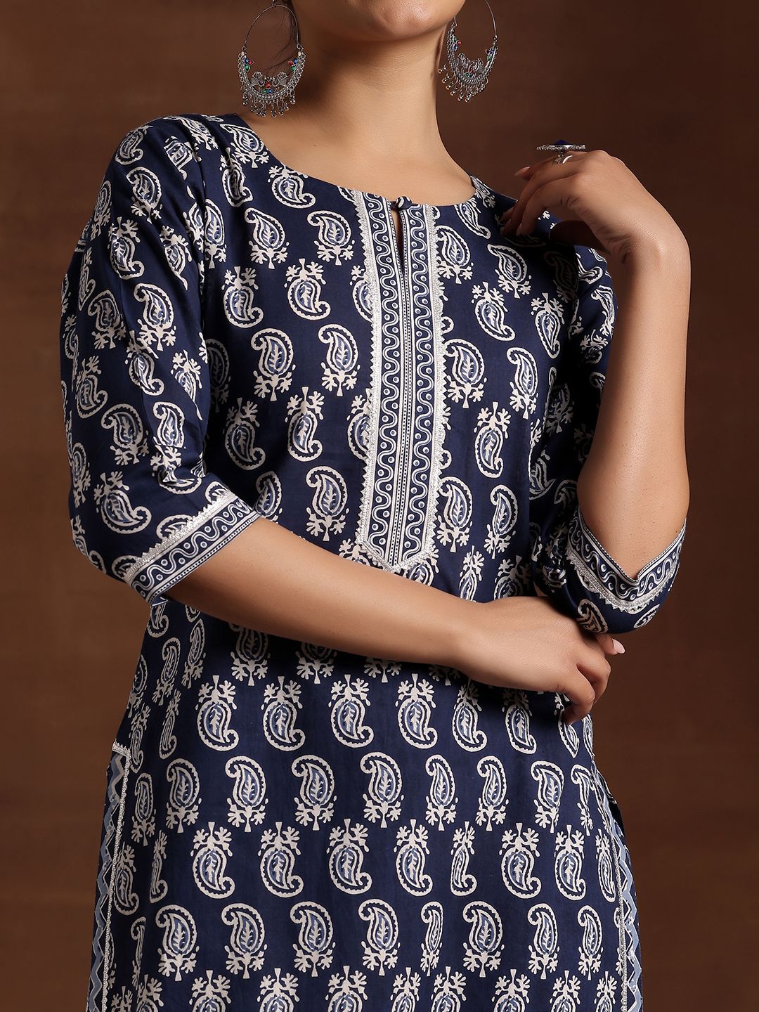 Libas Printed Regular Gotta Patti Pure Cotton Straight Kurta with Trousers & Dupatta