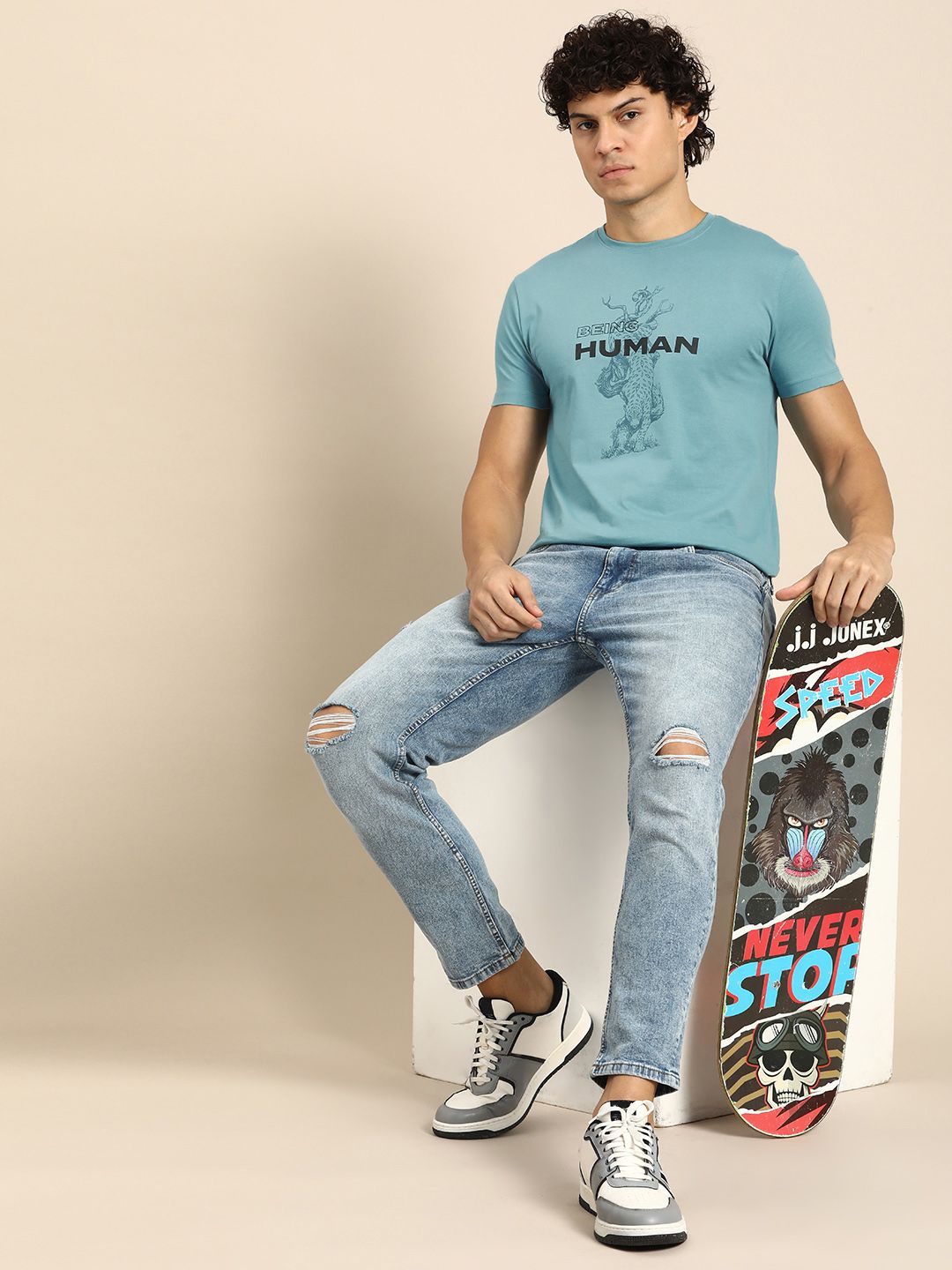 Being Human Pure Cotton Graphic Printed Casual T-shirt