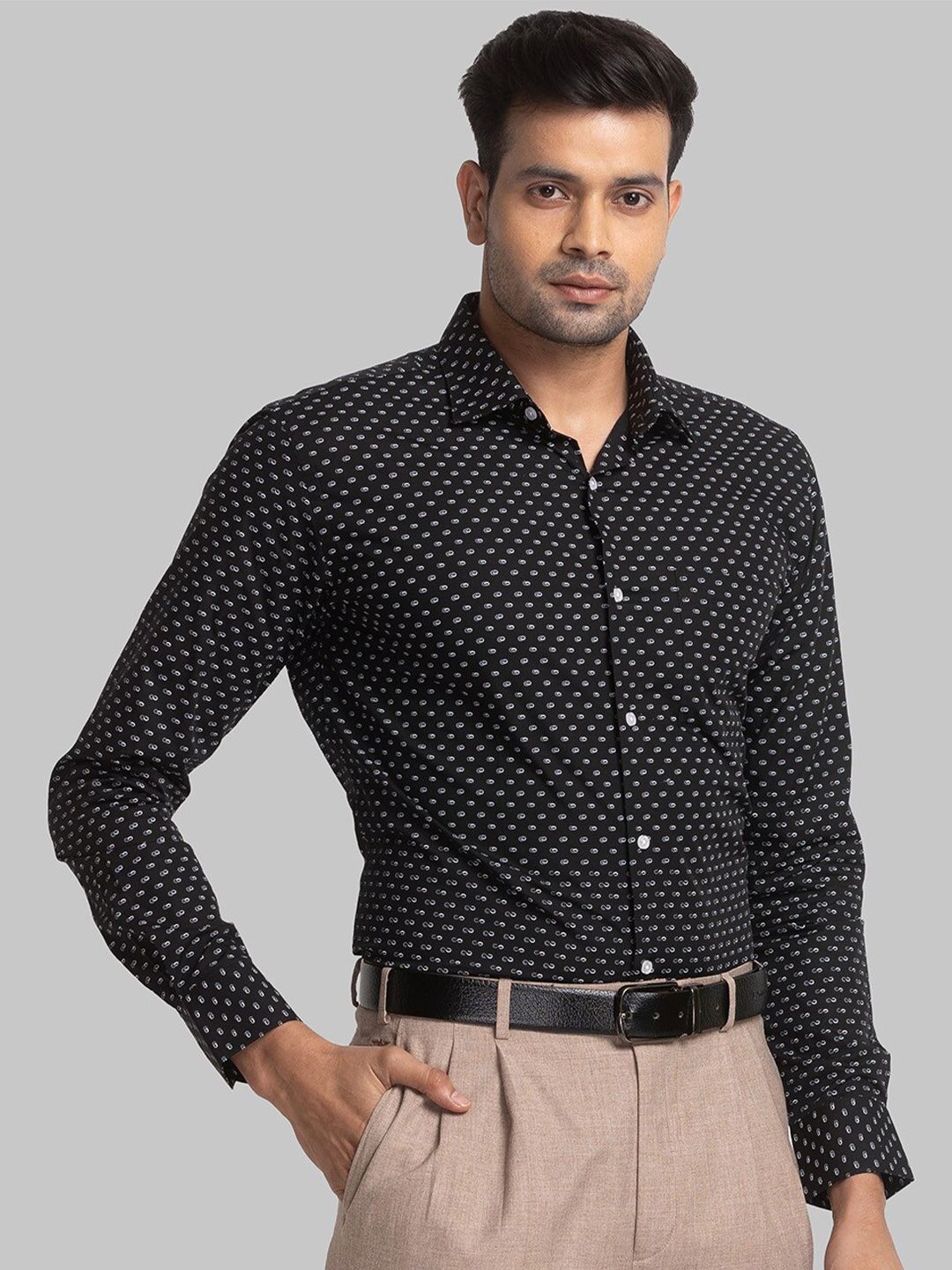 Park Avenue Micro Ditsy Printed Spread Collar Organic Cotton Slim Fit Formal Shirt