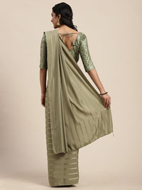 Saree mall Olive Green Satin Striped Saree