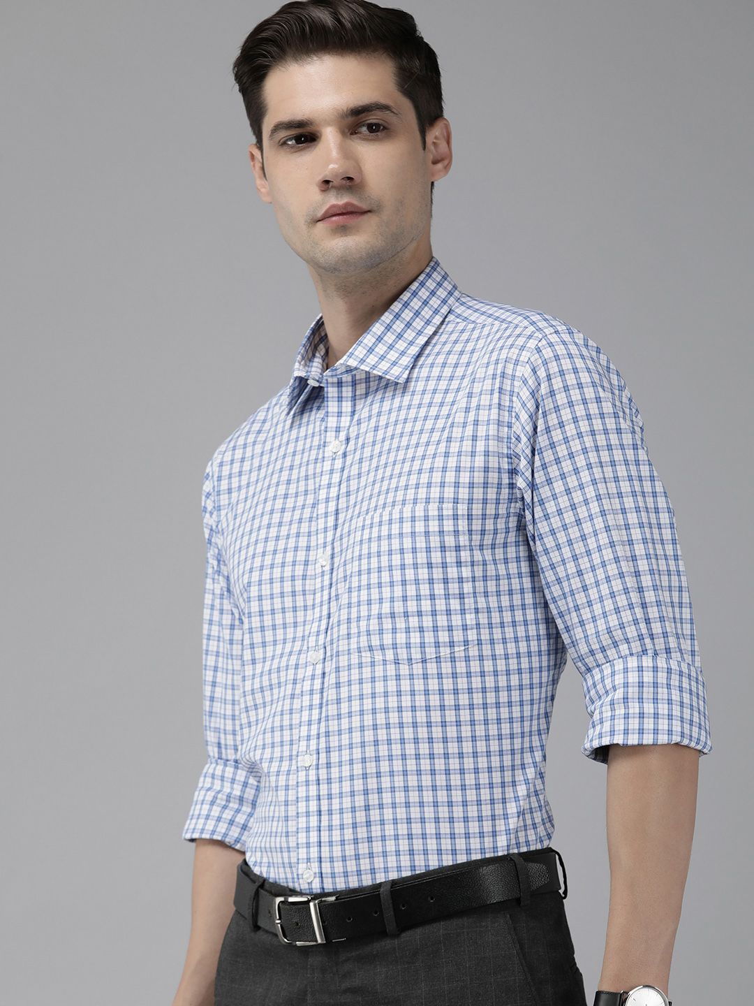 Park Avenue Men Slim Fit Tartan Checks Pure Cotton Formal Shirt