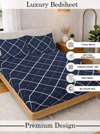 Moda Rapido X KLOTTHE Blue & White Geometric 300 TC King Bedsheet with 2 Pillow Covers