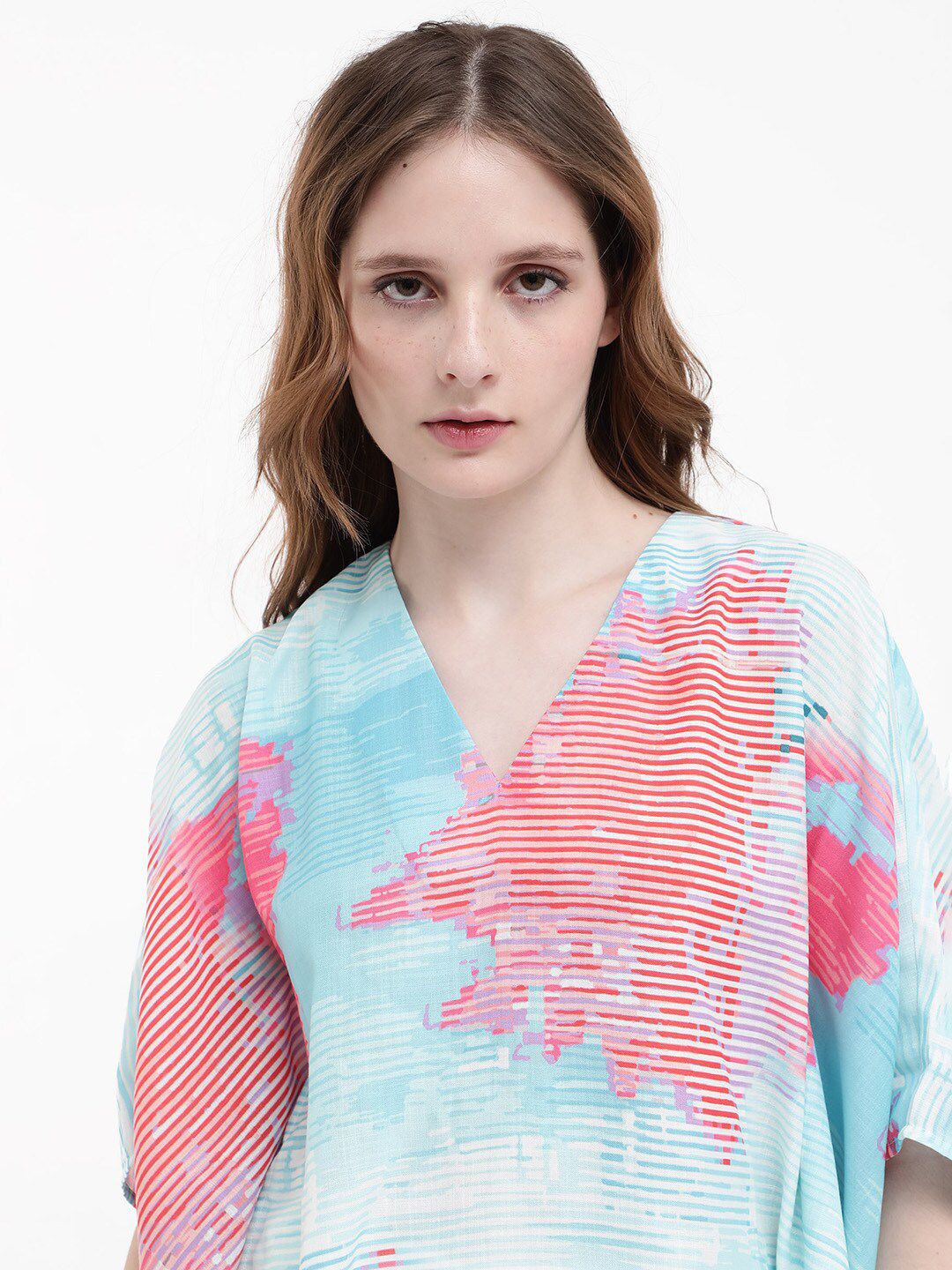 RAREISM Arial Abstract Print Extended Sleeves Linen Kaftan Top
