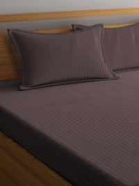 KLOTTHE Kapas Berjalur Coklat Boleh Bernafas 300 TC Cadar Tempat Tidur King Halus dengan 2 Sarung Bantal-250 x 225 cm