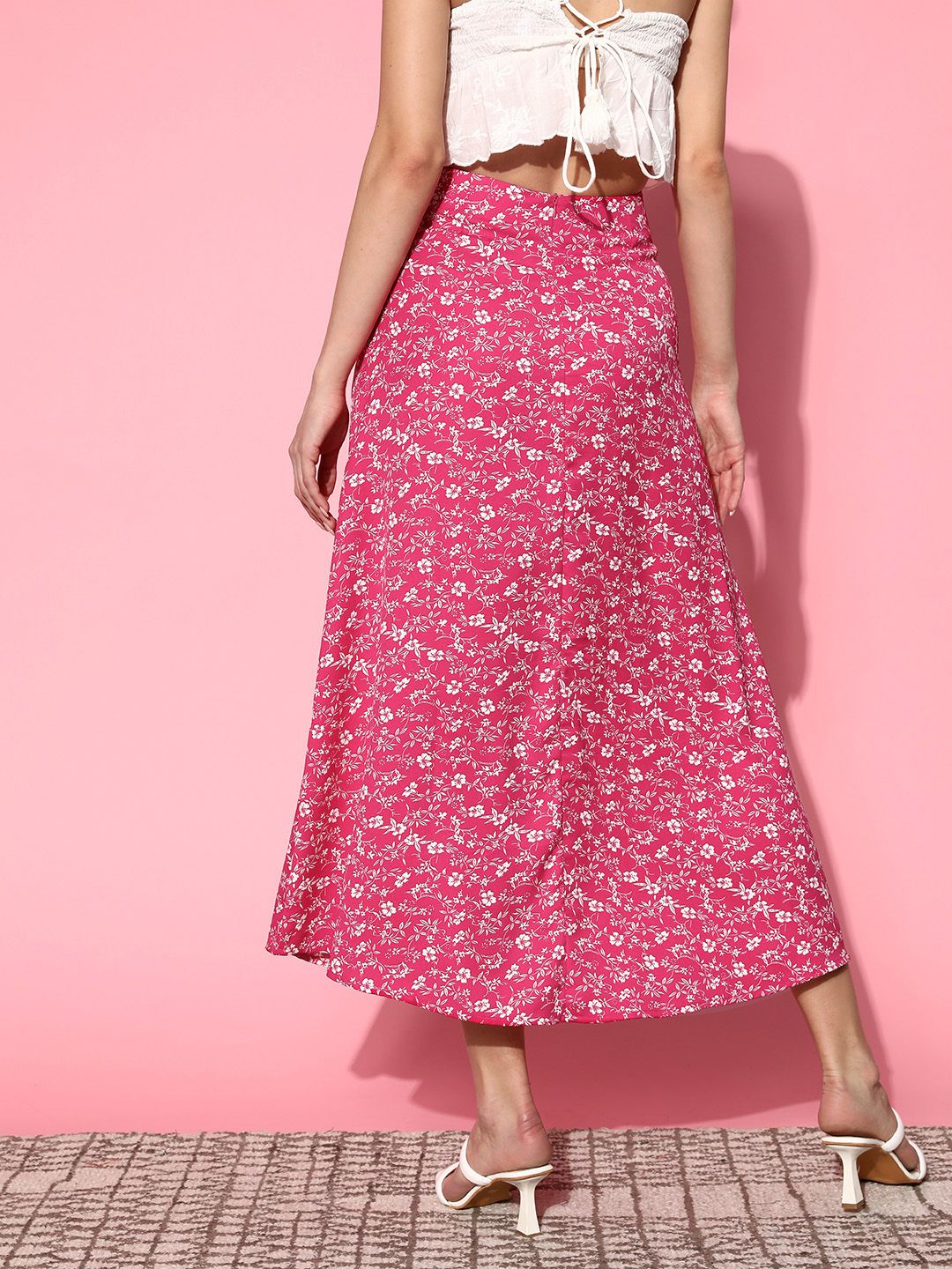 Berrylush Women Ditsy Floral Printed Split Thigh A-Line Skirt