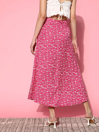 Berrylush Women Ditsy Floral Printed Split Thigh A-Line Skirt