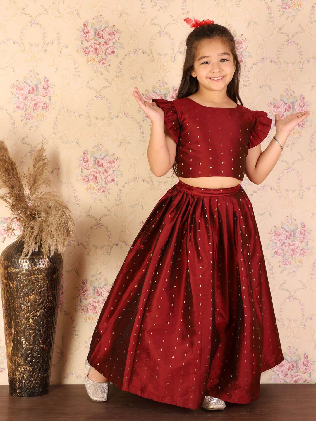 VASTRAMAY Girls Woven Design Ready to Wear Lehenga Choli Set