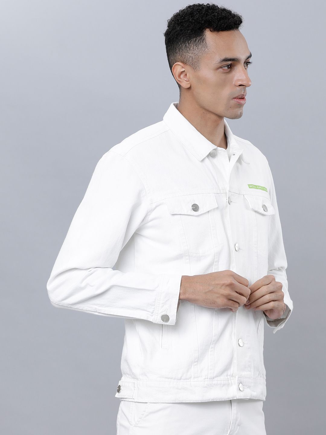 HIGHLANDER Men White Solid Denim Jacket