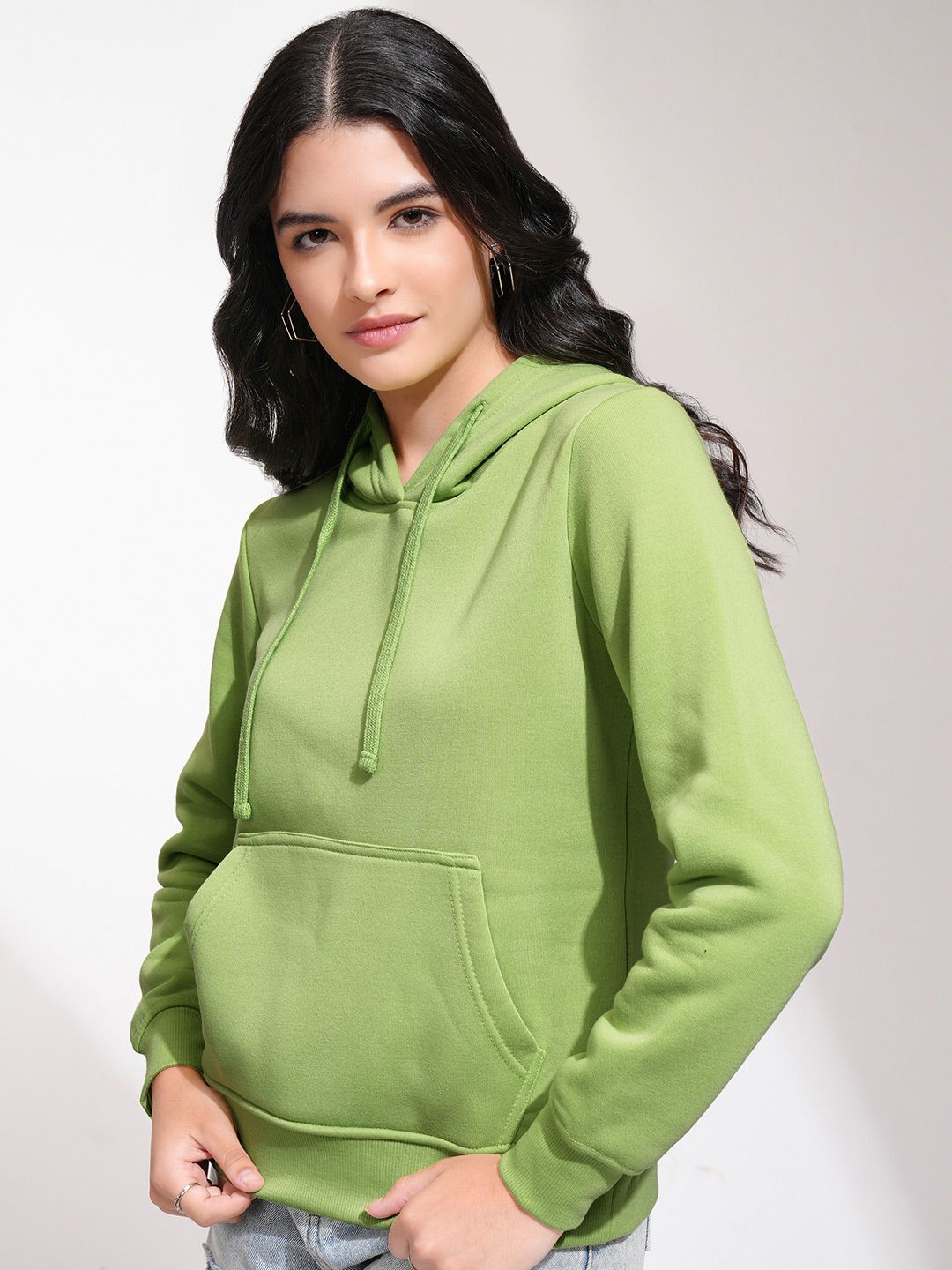 Tokyo Talkies Women Lime Green Hooded Sweatshirt