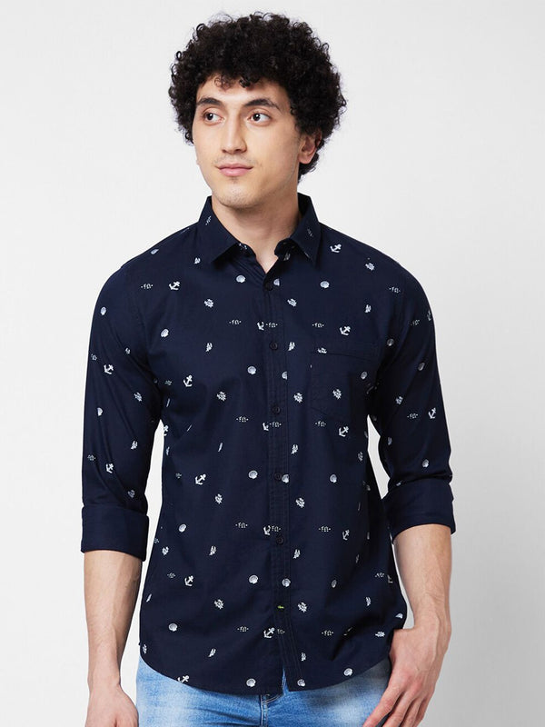 SPYKAR Opaque Conversational Printed Pure Cotton Casual Shirt
