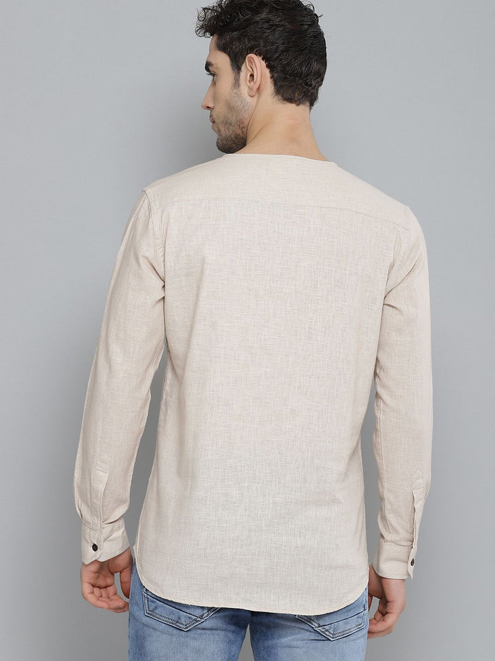 DENNISON Lelaki Beige Comfort Fit Gaya Baju Pejal Kurta