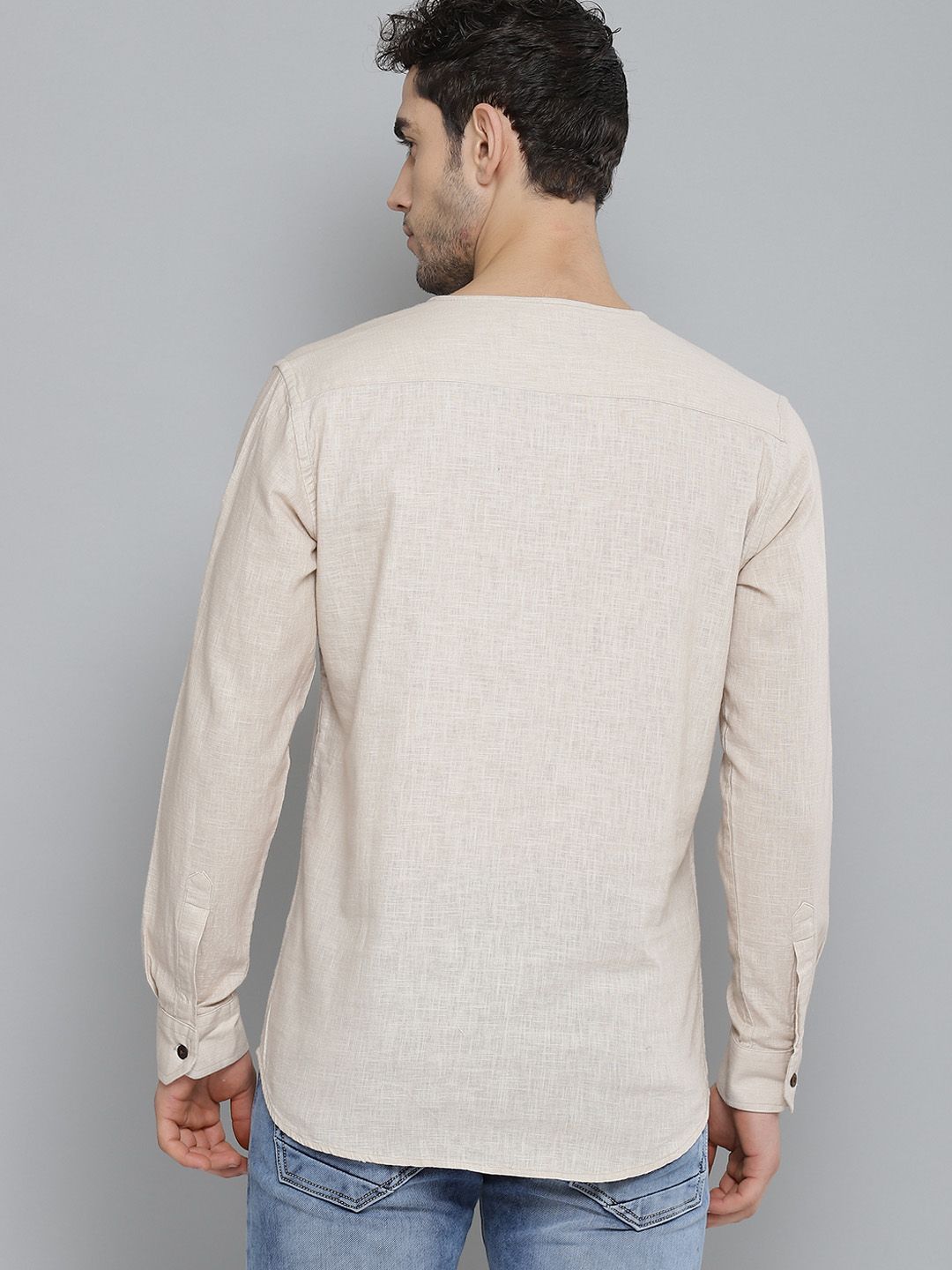 DENNISON Lelaki Beige Comfort Fit Gaya Baju Pejal Kurta