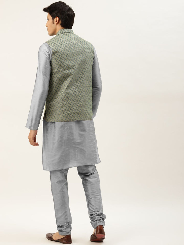 SOJANYA Kurta Kelabu Lelaki dengan Jaket Churidar & Nehru