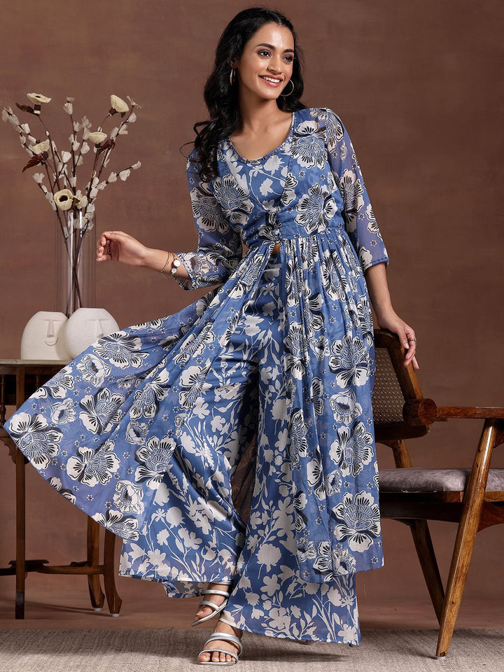 Libas Women floral Printed Tunic, Shrug & Palazzos Co-Ords Co-Ords
