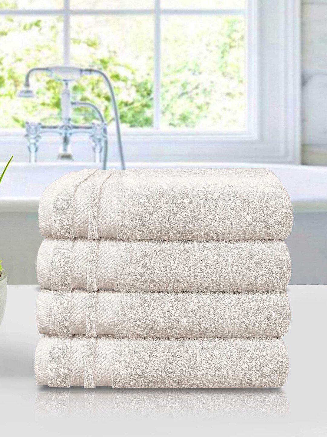 MYTRIDENT Pack Of 4 Off White 625 GSM Bath Towels