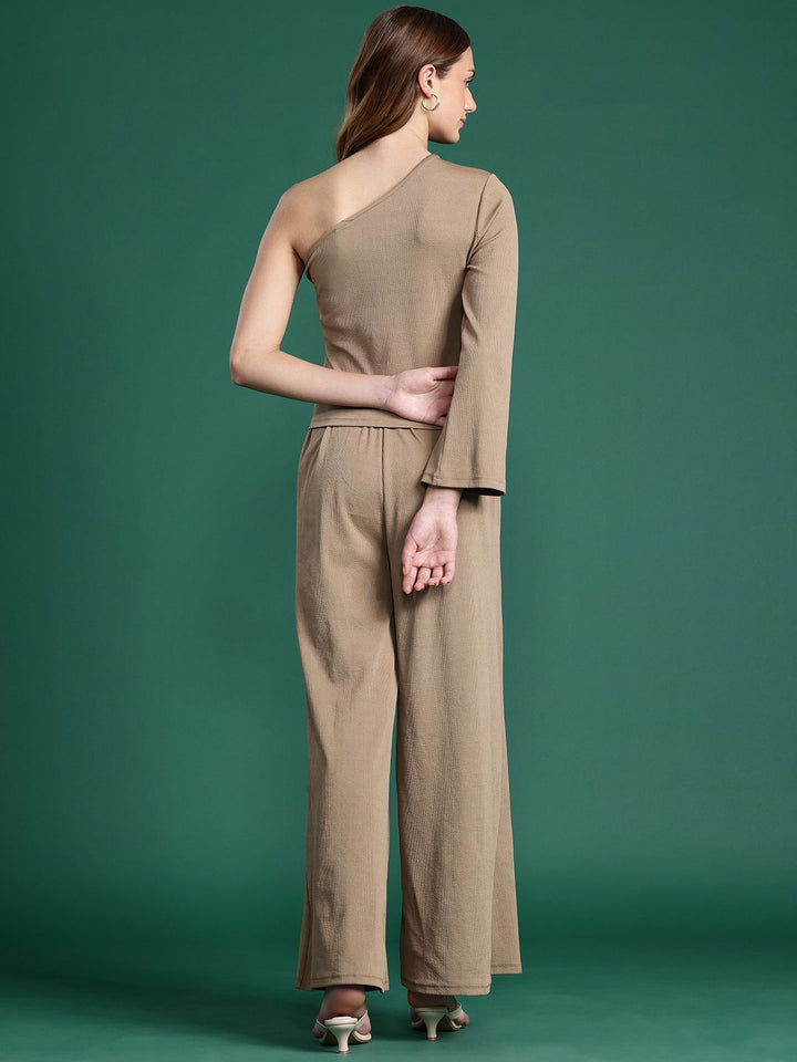 DressBerry Ribbed One-Shoulder Top with Trousers Co-ords