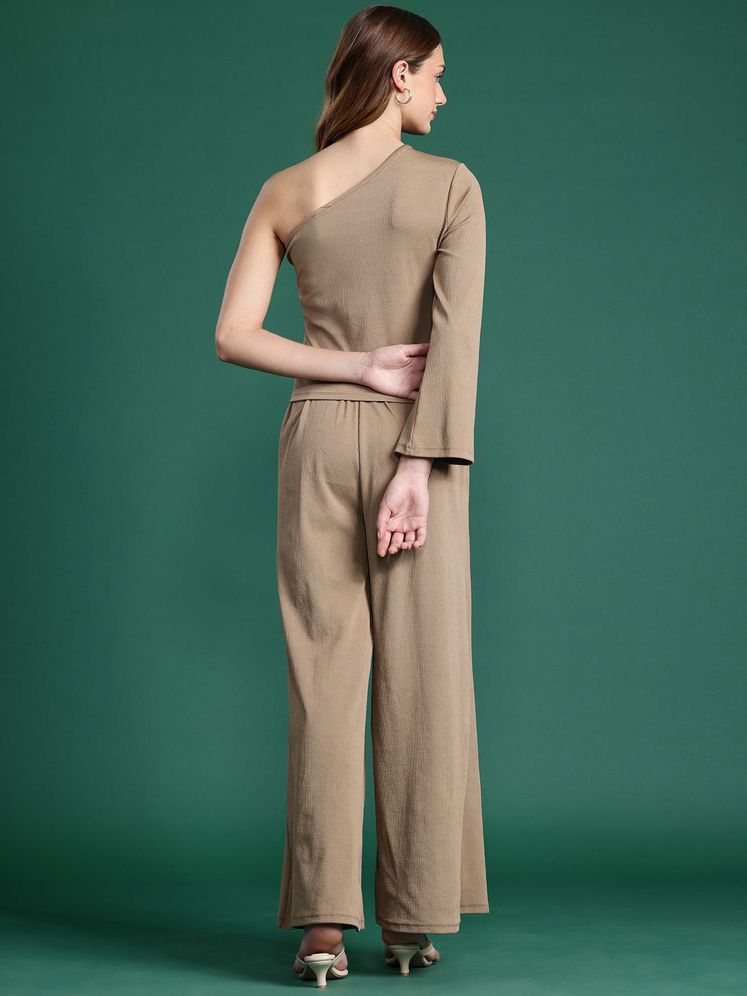 DressBerry Ribbed One-Shoulder Top with Trousers Co-ords