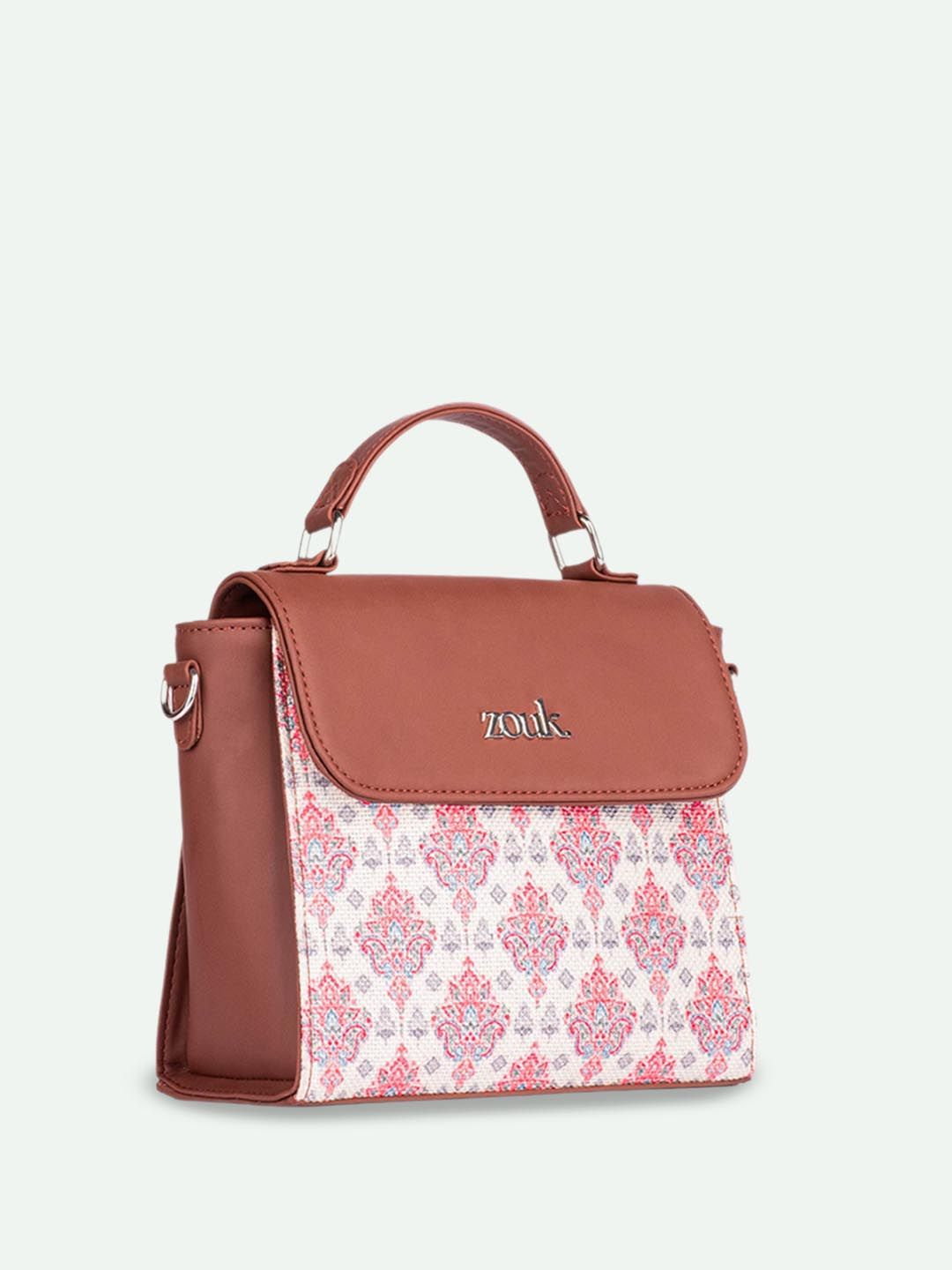 ZOUK Kashmiri Tulips Floral Printed Structured Handheld Bag