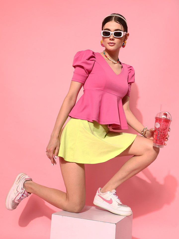 WORK IT by STREET 9 Pink Crepe Peplum Top