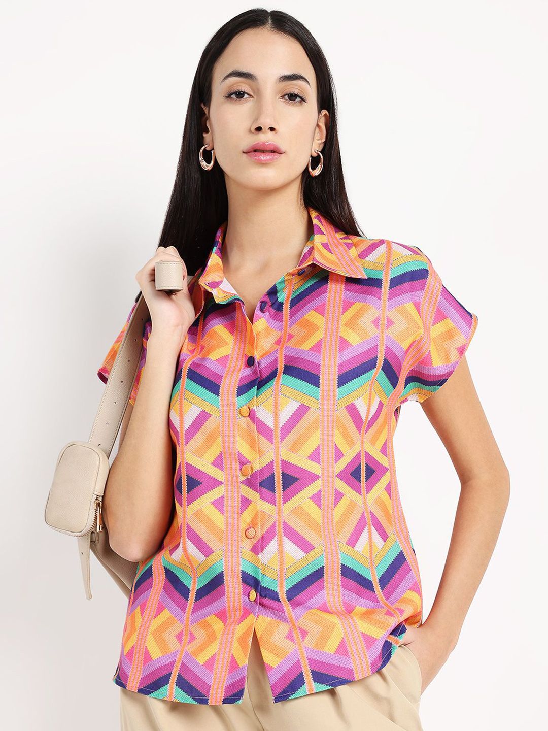 Rareism Women Shirt Collar Ragular Top