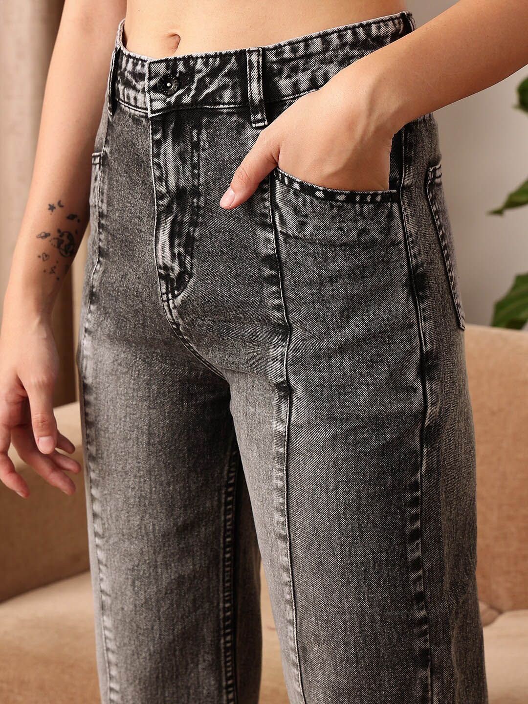 STREET 9 Women Comfort Straight Fit Clean Look Heavy Fade Pure Cotton Jeans