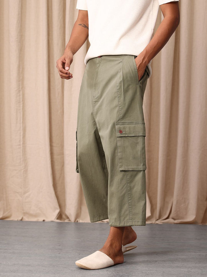 Mr Bowerbird Men Cropped Oversized Cargos Trousers