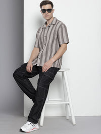 The Indian Garage Co Pure Cotton Striped & Waffle Textured Relaxed Fit Casual Shirt