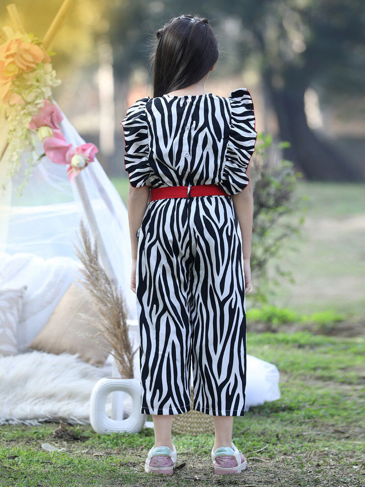 Cutiekins Girls Printed Capri Jumpsuit With Ruffles
