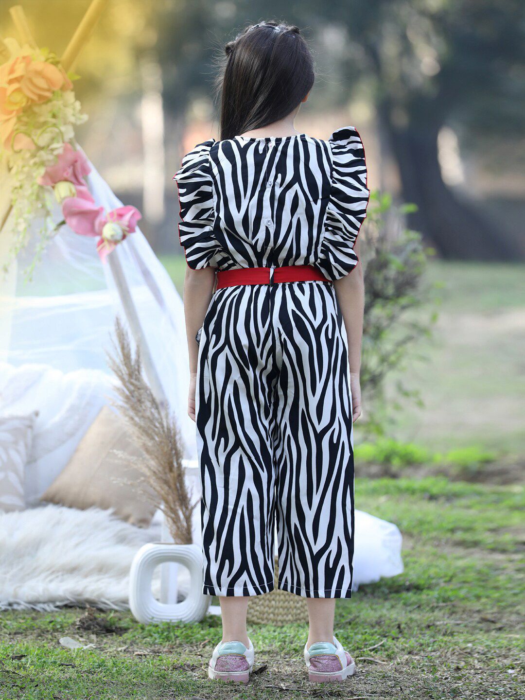 Cutiekins Girls Printed Capri Jumpsuit With Ruffles