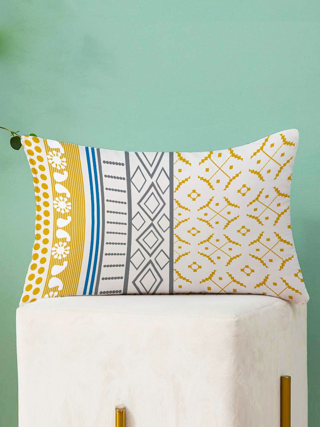 STITCHNEST Pink & Blue Set of 2 Geometric Rectangle Cushion Covers