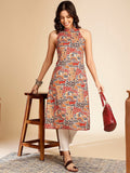 Anouk Geometric Printed Halter Neck Straight Kurta