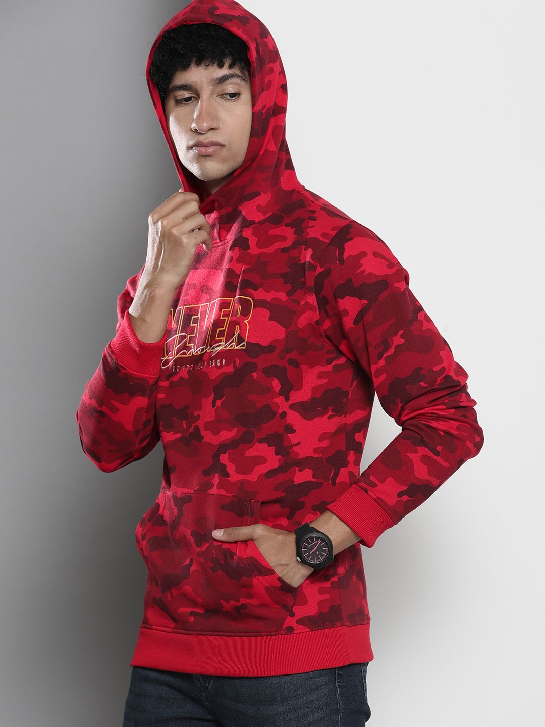 The Indian Garage Co Men Red Printed Hooded Sweatshirt