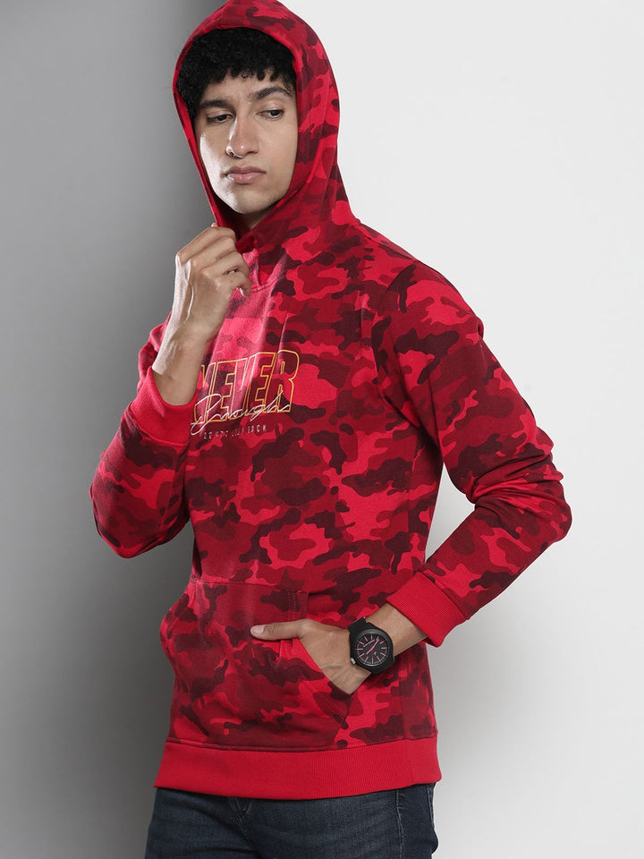 The Indian Garage Co Men Red Printed Hooded Sweatshirt