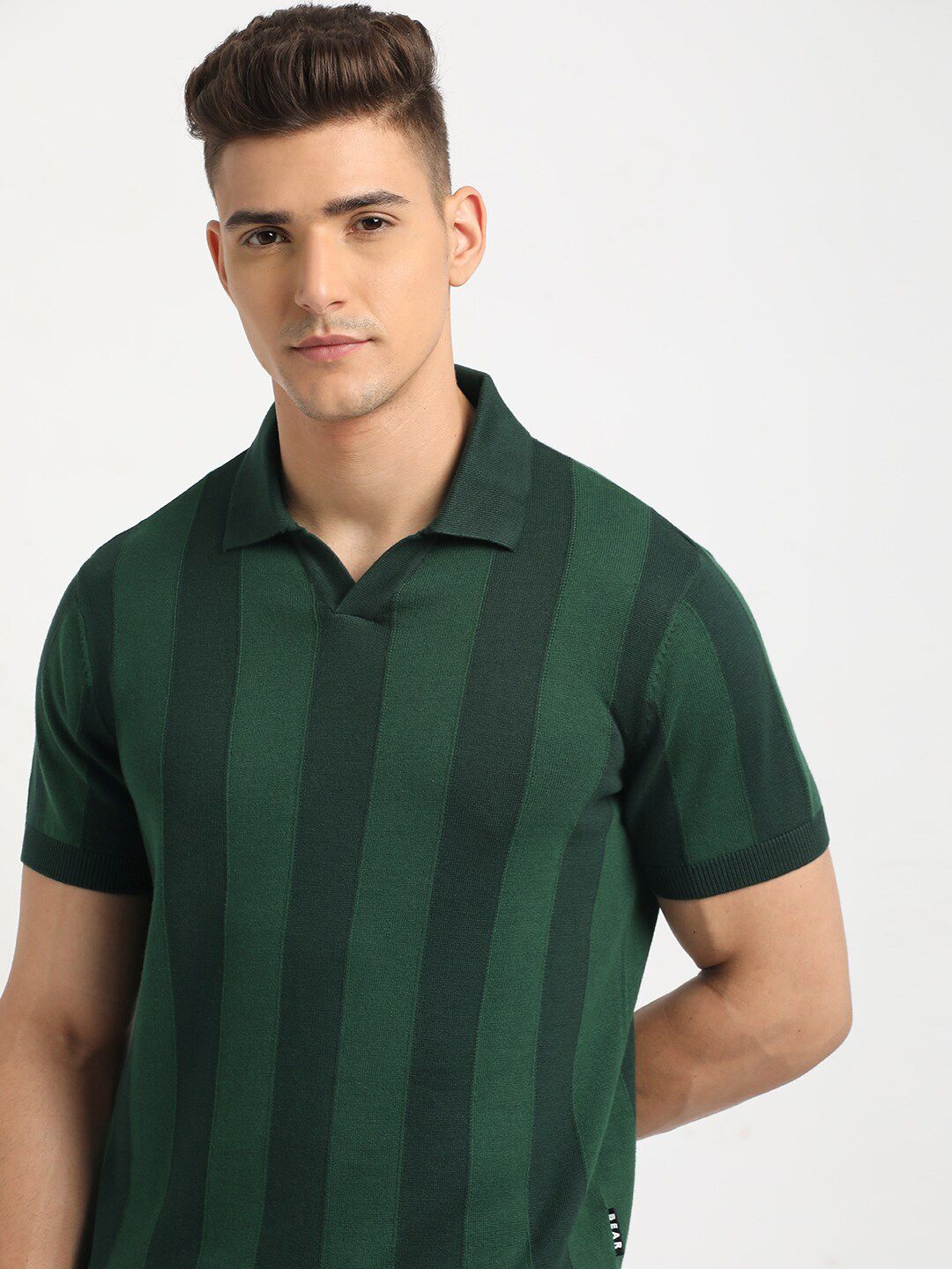 THE BEAR HOUSE Striped Polo Collar Cotton T-shirt