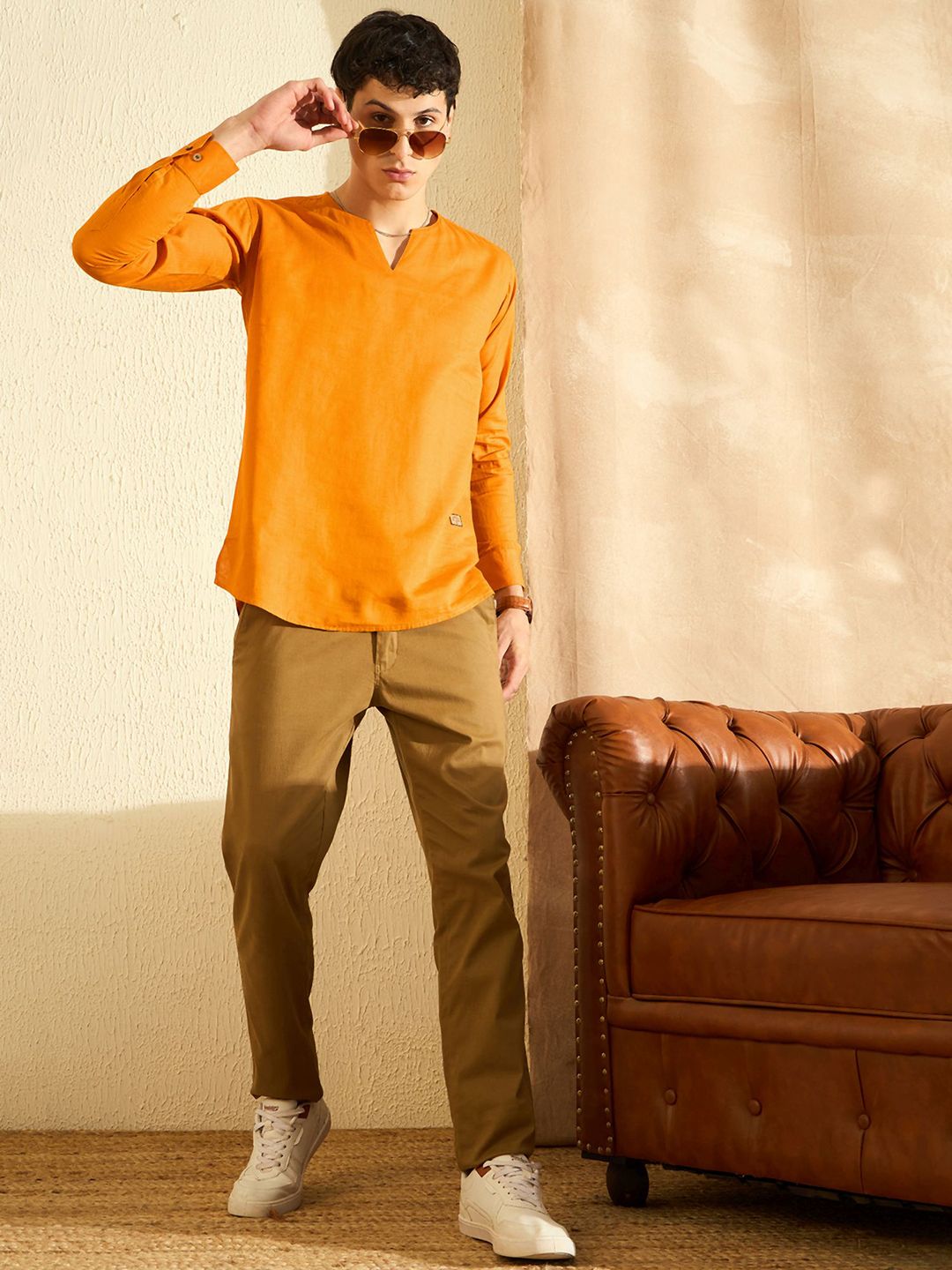 Dennison Men Kurta Kasual Pepejal Orange