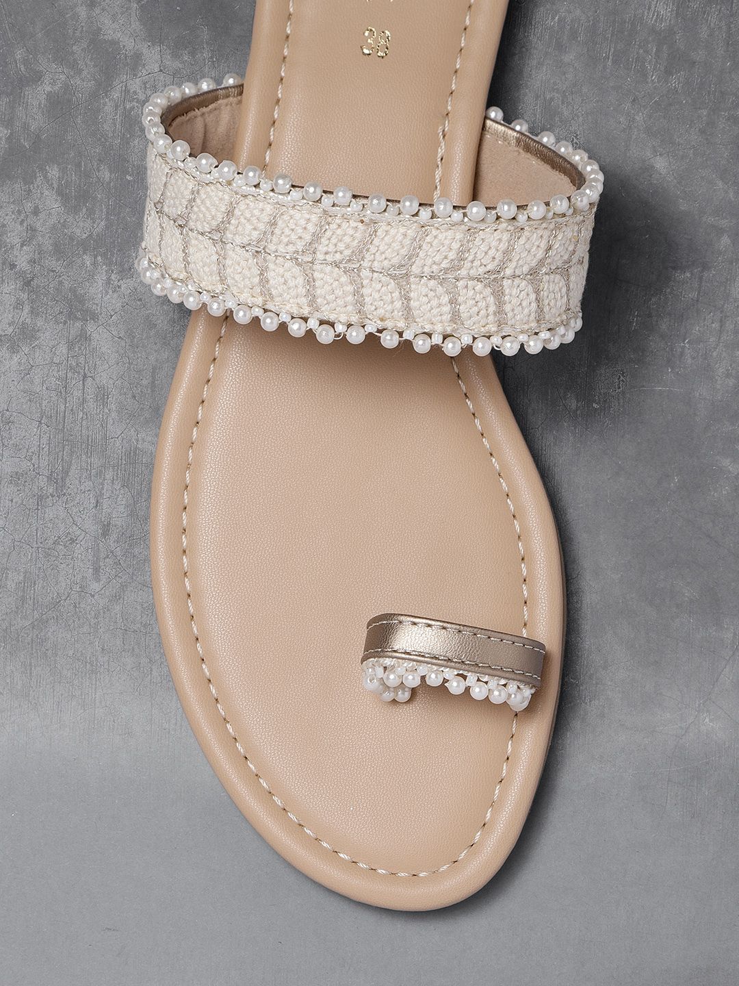 Anouk Women Off-White Woven Design One Toe Flats