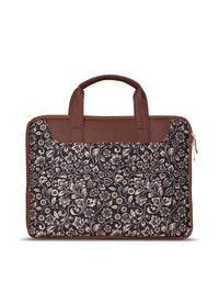 ZOUK Women Black & Blue Printed Jute Laptop Sleeve